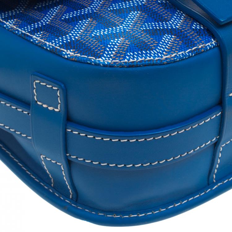 Pre Owned Goyard Blue Chevron Print Coated Canvas Belvedere MM Saddle Bag
