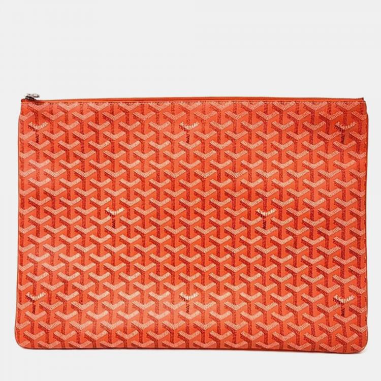 Pre Owned Goyard Orange Goyardine Canvas Senna GM Pouch