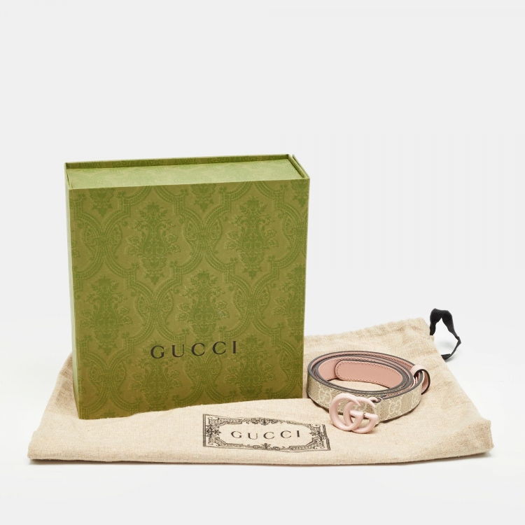 مملوكة مسبقًا Gucci Pink/White GG Supreme Canvas and Leather GG Marmont Slim Belt 80CM