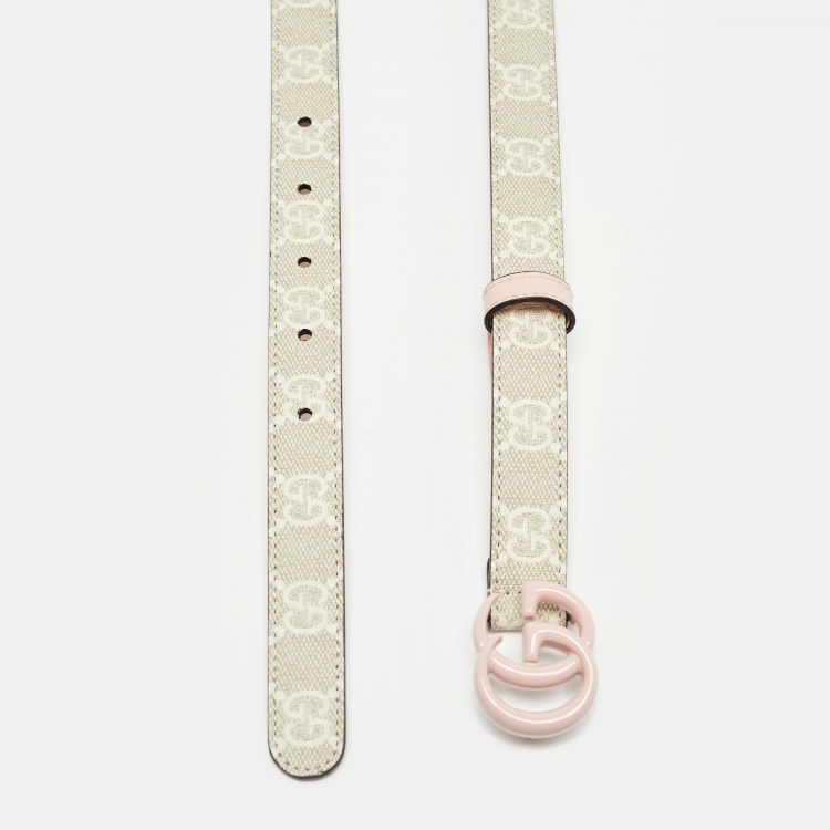 مملوكة مسبقًا Gucci Pink/White GG Supreme Canvas and Leather GG Marmont Slim Belt 80CM