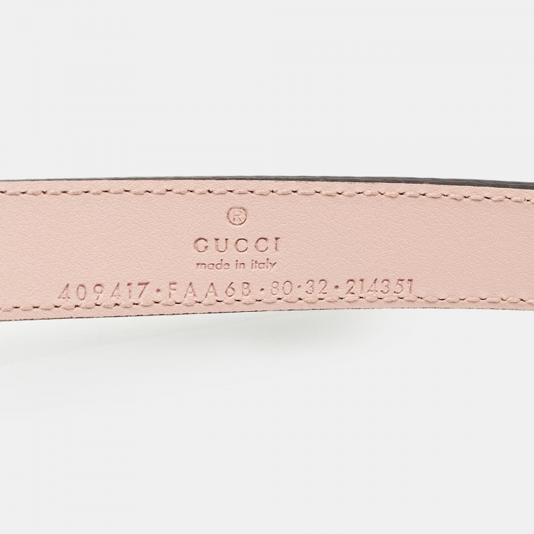 مملوكة مسبقًا Gucci Pink/White GG Supreme Canvas and Leather GG Marmont Slim Belt 80CM