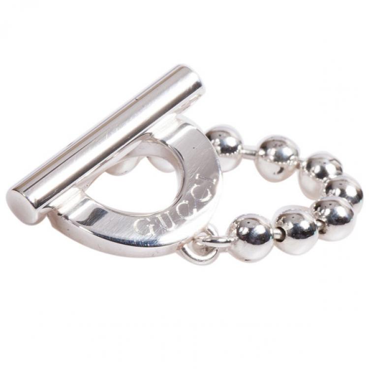 Pre Owned Gucci Silver T-Bar Ring Size 54