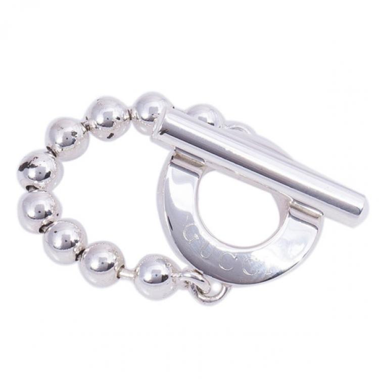 Pre Owned Gucci Silver T-Bar Ring Size 54