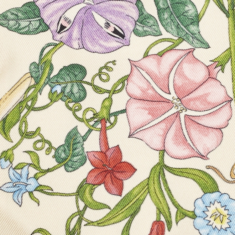 Pre Owned Gucci Multicolor Flora Printed Silk Maxi Bandeau Scarf