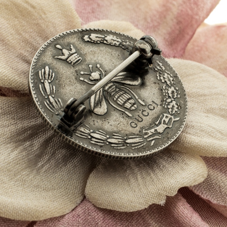 Pre Owned Gucci Purple And White Silk Flower Brooch