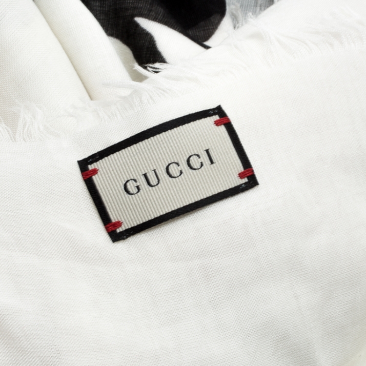 Pre Owned Gucci White Tomorrow Is Now Yesterday Logo Print Modal and Silk Scarf  