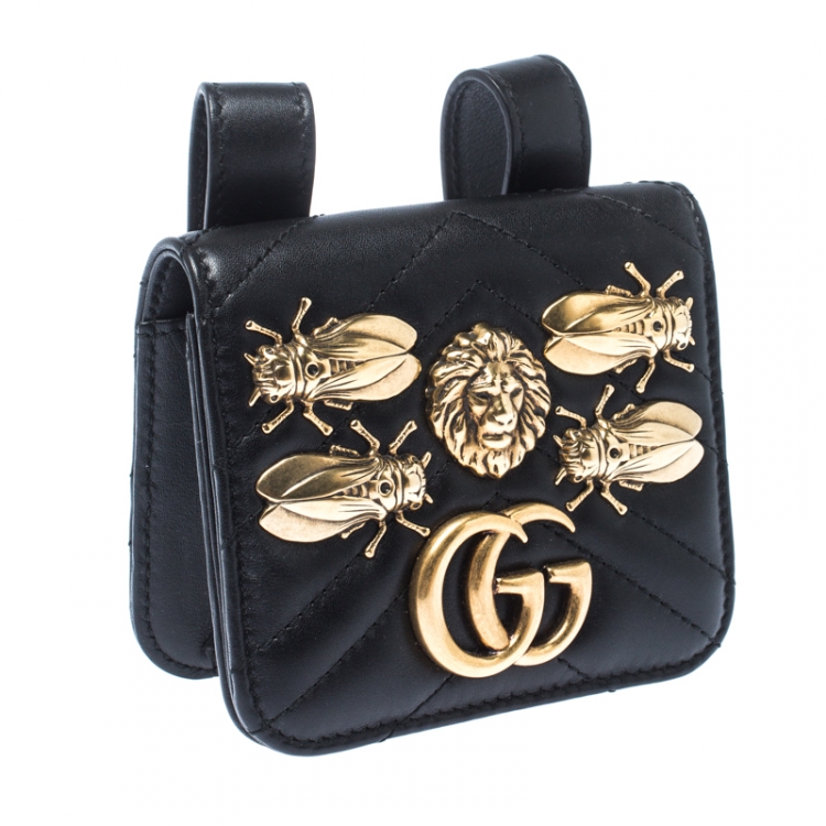 Pre Owned Gucci Black GG Marmont Matelasse Leather Animal Stud Belt Accessory