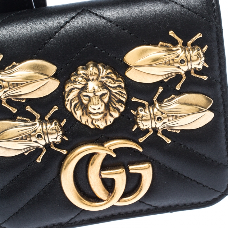 Pre Owned Gucci Black GG Marmont Matelasse Leather Animal Stud Belt Accessory