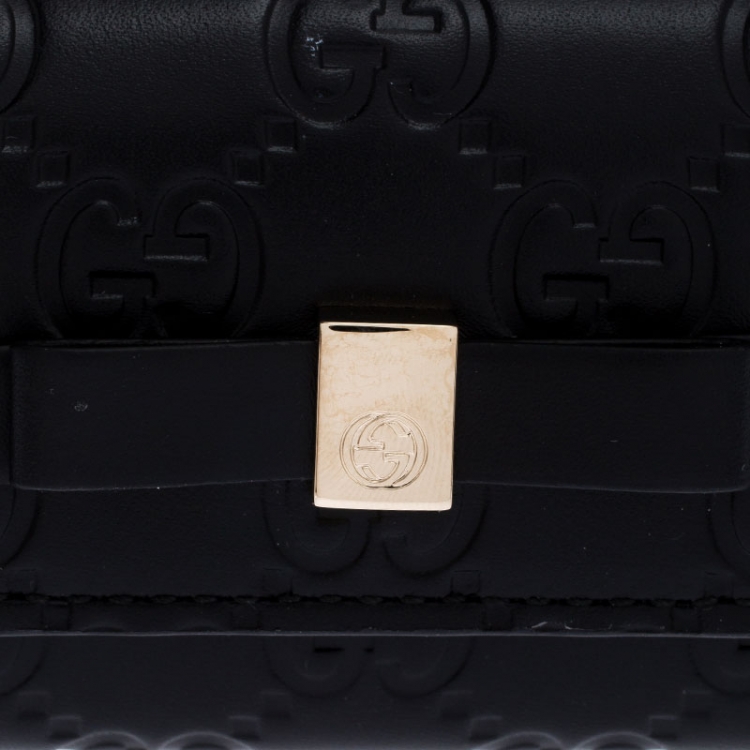 Pre Owned Gucci Black Guccissima Leather Bow Key Holder Case