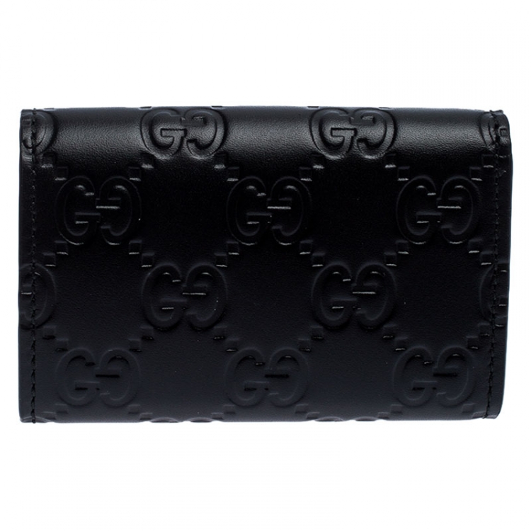 Pre Owned Gucci Black Guccissima Leather Bow Key Holder Case