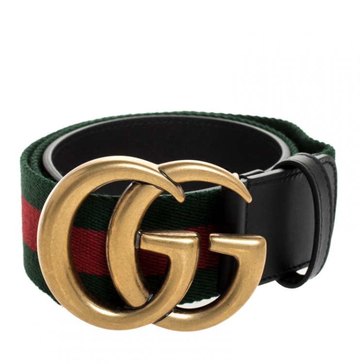 Gucci Multicolor Fabric and Leather Web GG Buckle Belt 85cm Gucci