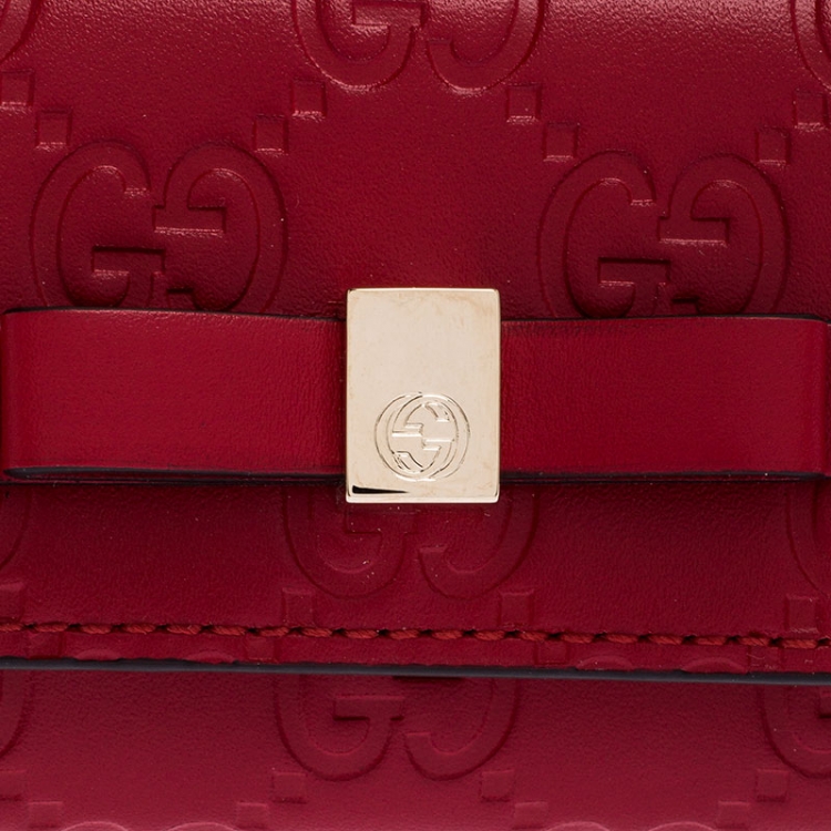 Pre Owned Gucci Red Guccissima Leather Bow 6 Key Holder