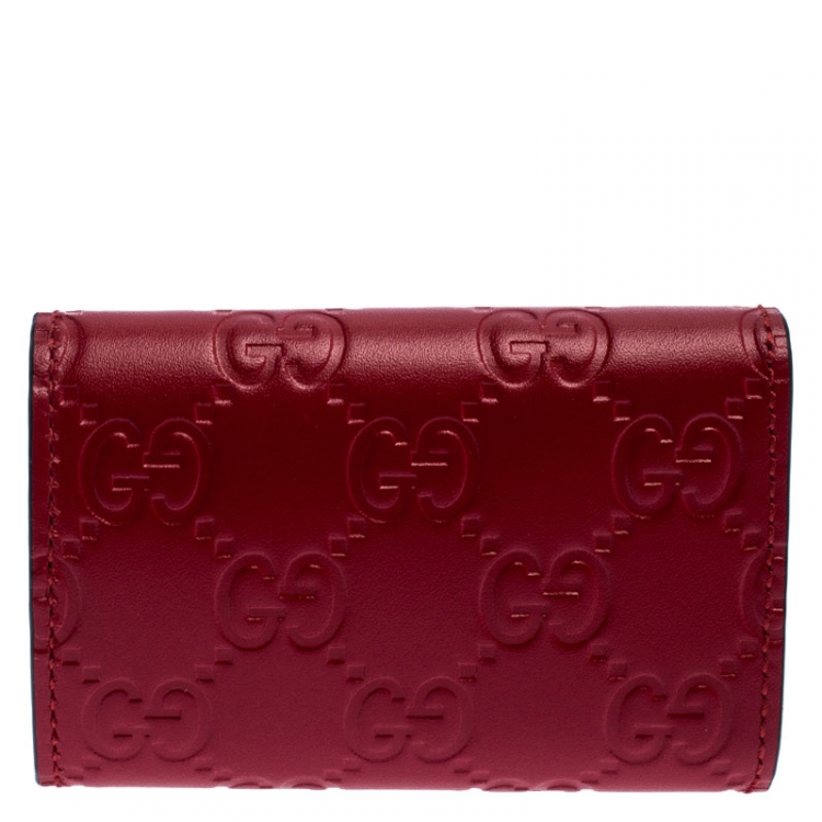 Pre Owned Gucci Red Guccissima Leather Bow 6 Key Holder