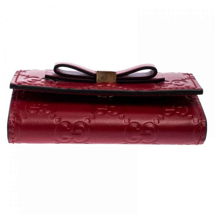 Pre Owned Gucci Red Guccissima Leather Bow 6 Key Holder