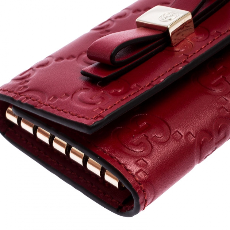 Pre Owned Gucci Red Guccissima Leather Bow 6 Key Holder