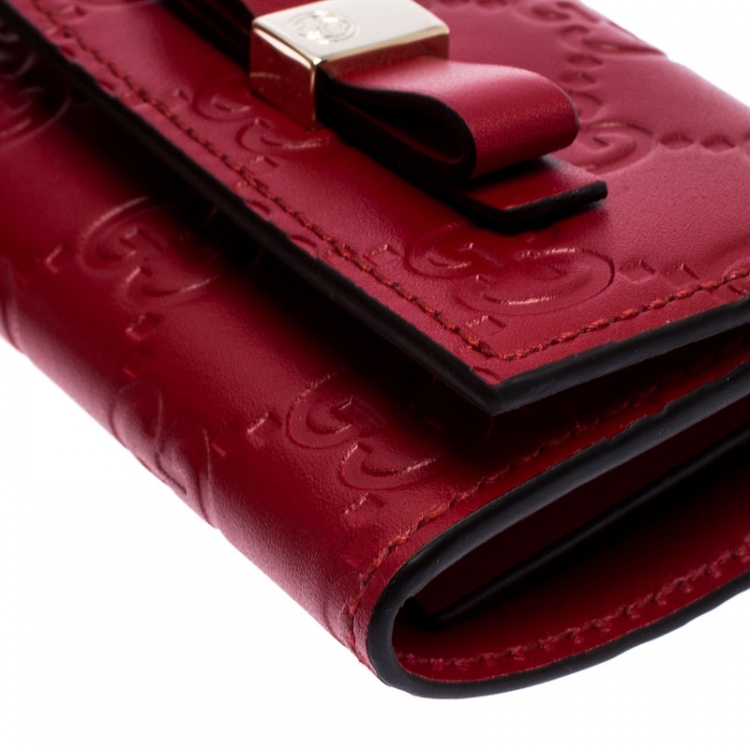 Pre Owned Gucci Red Guccissima Leather Bow 6 Key Holder