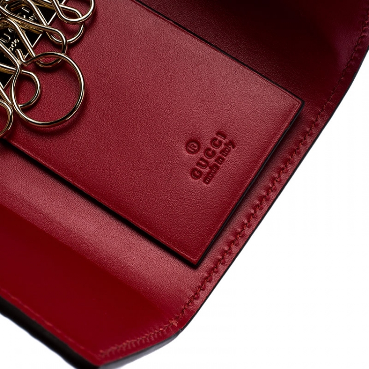 Pre Owned Gucci Red Guccissima Leather Bow 6 Key Holder
