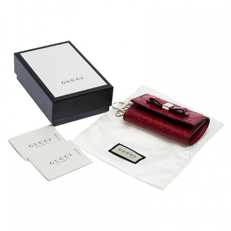 Pre Owned Gucci Red Guccissima Leather Bow 6 Key Holder