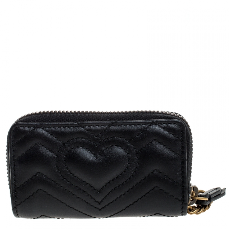 Pre Owned Gucci Black Matelasse Leather GG Marmont Key Case