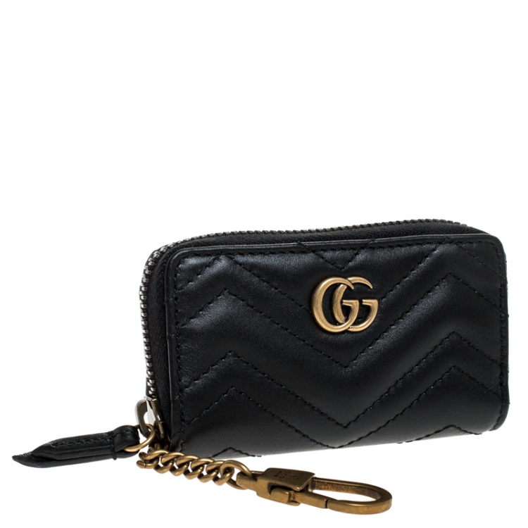 Pre Owned Gucci Black Matelasse Leather GG Marmont Key Case
