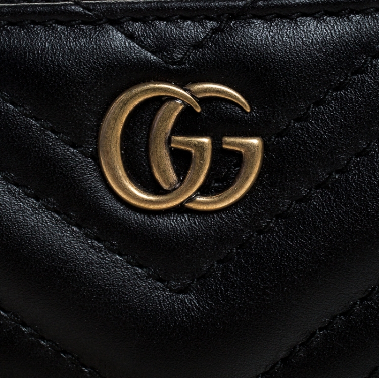 Pre Owned Gucci Black Matelasse Leather GG Marmont Key Case