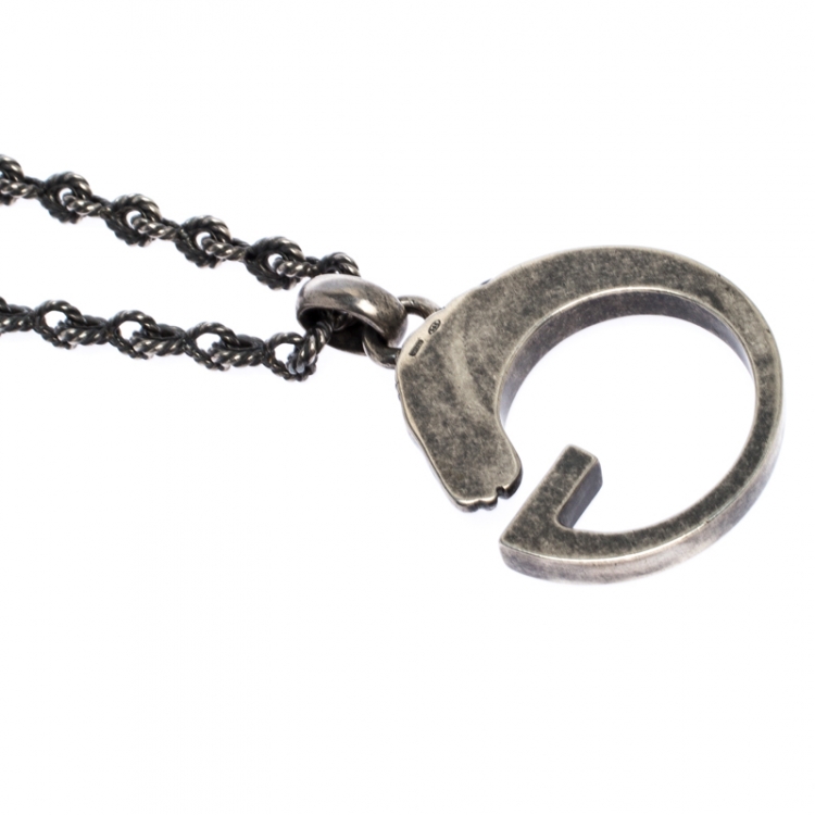 Pre Owned Gucci Ascot G Horsehead Silver Pendant Necklace