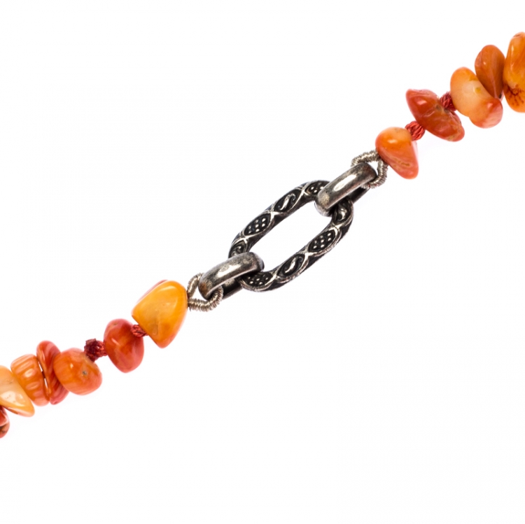 مملوكة مسبقًا Gucci Anger Forest Wolf Head Orange Coral Silver Long Pendant Necklace