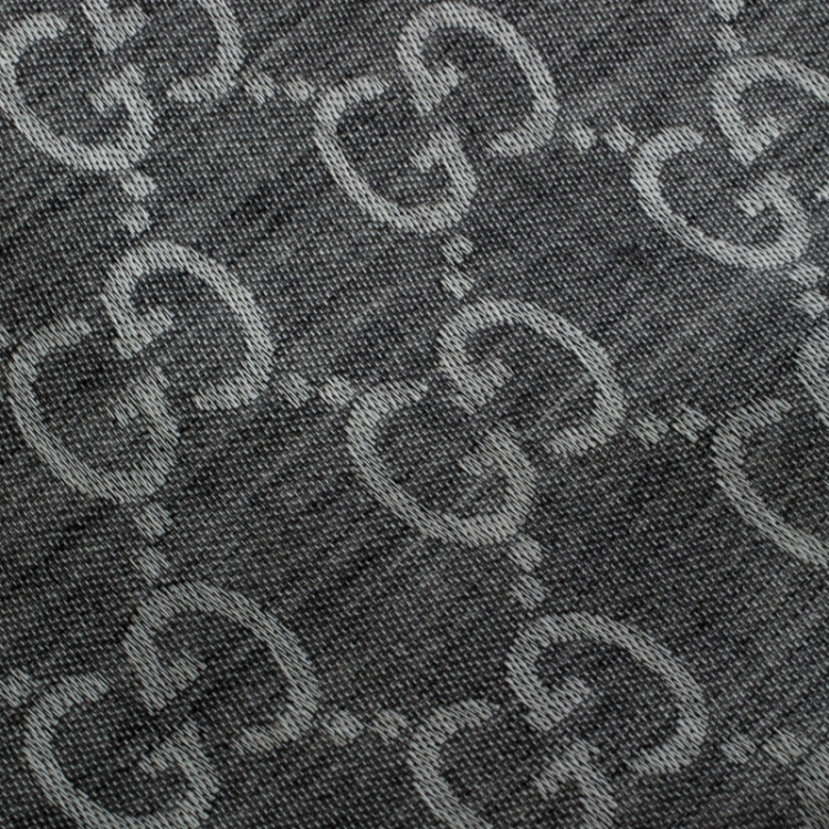 Pre Owned Gucci Grey Guccissima Jacquard Wool and Silk Scarf