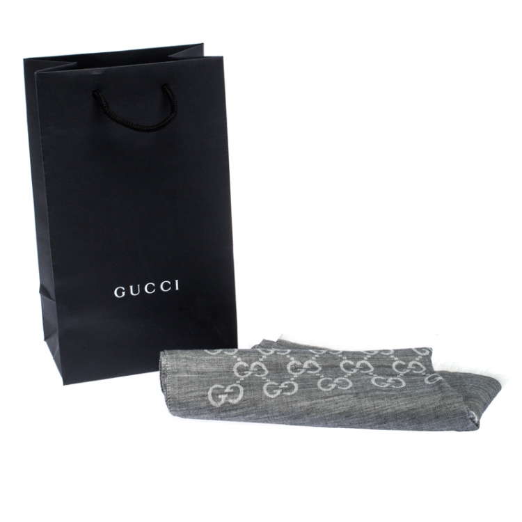 Pre Owned Gucci Grey Guccissima Jacquard Wool and Silk Scarf