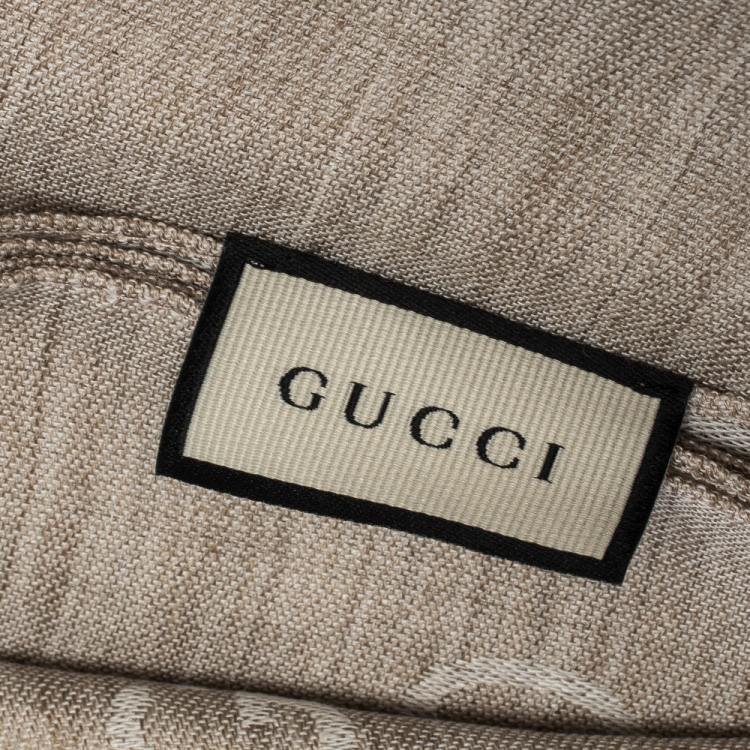 Pre Owned Gucci Cream & Beige Wool and Silk Blend Fringed Stole