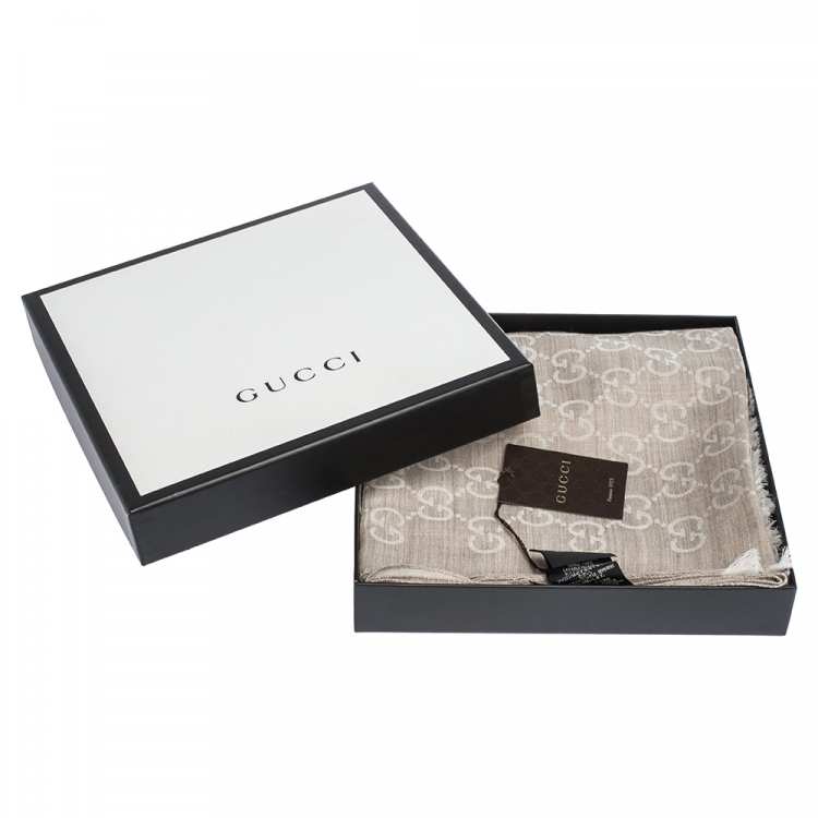 Pre Owned Gucci Cream & Beige Wool and Silk Blend Fringed Stole