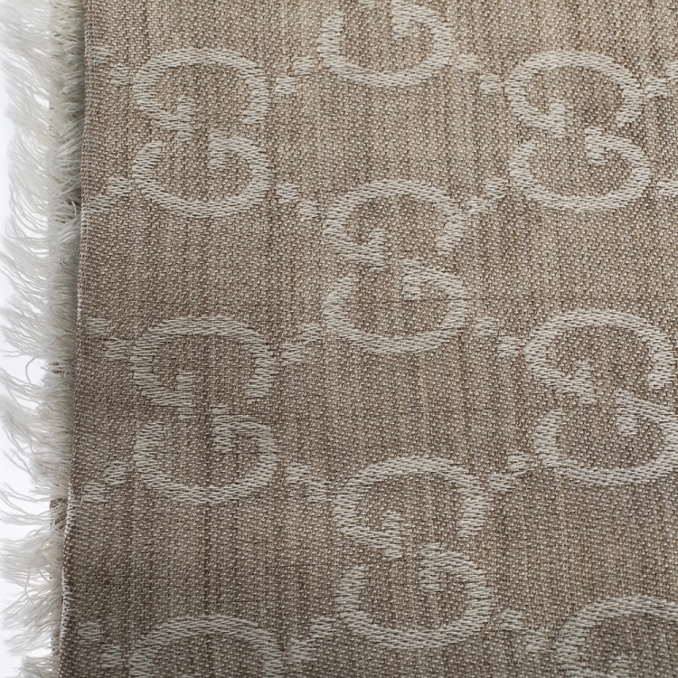 Pre Owned Gucci Cream & Beige Wool and Silk Blend Fringed Stole