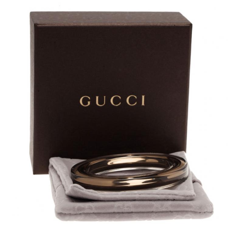 Pre Owned Gucci Metal and Plexiglass Brown Thin Bangle 18.5