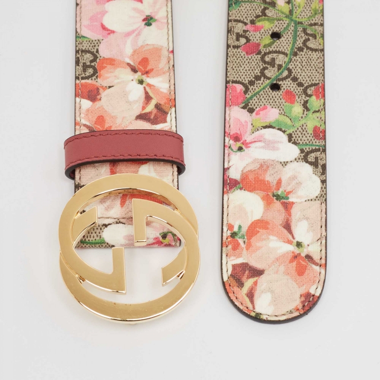 Pre Owned Gucci Multicolor GG Supreme Canvas Blooms Buckle Belt 85CM