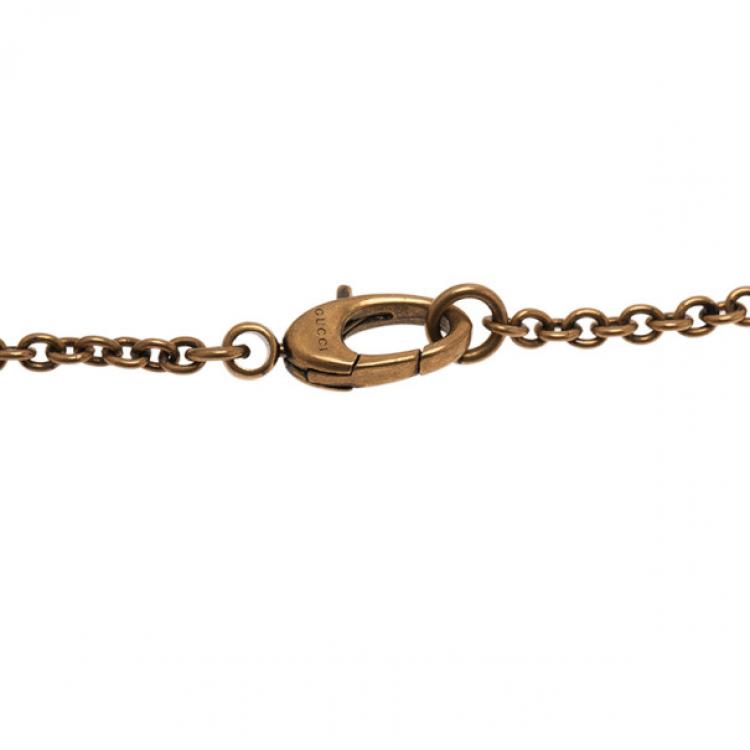 Pre Owned Gucci White Crystals and Black Glass Drops Pendant Necklace