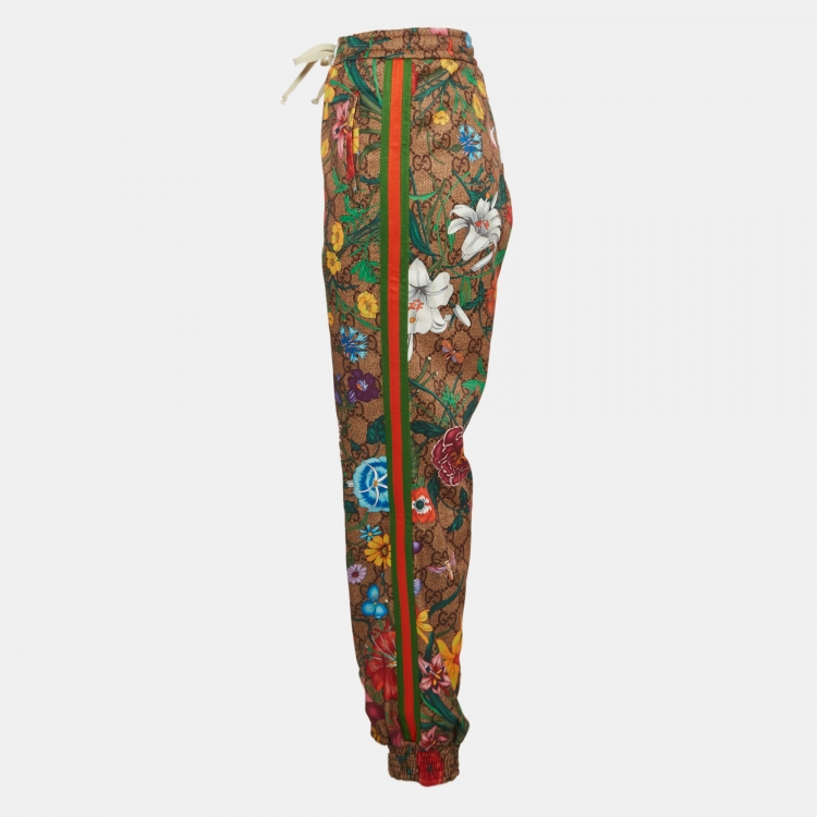 مملوكة مسبقًا Gucci Multicolor Logo & Floral Print Jersey Sweatpants M