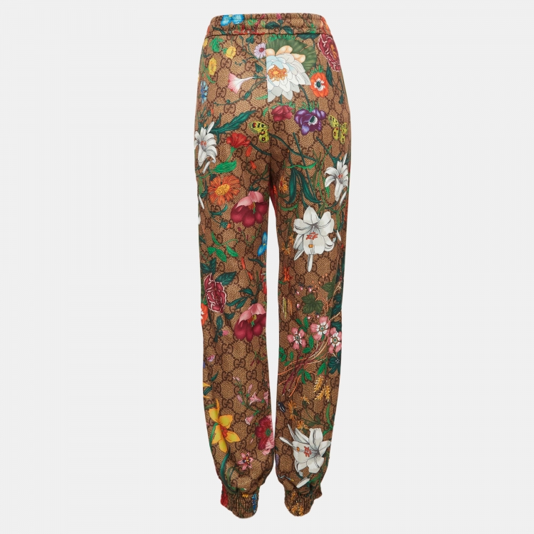 مملوكة مسبقًا Gucci Multicolor Logo & Floral Print Jersey Sweatpants M