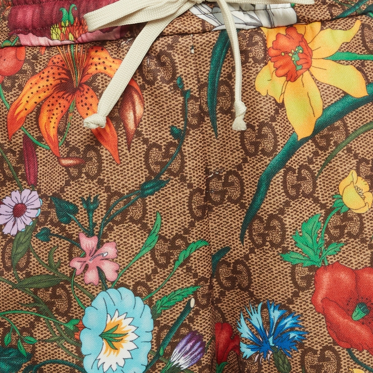 مملوكة مسبقًا Gucci Multicolor Logo & Floral Print Jersey Sweatpants M