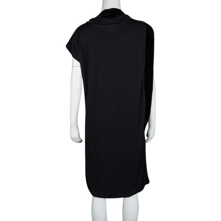 Pre Owned Gucci Black Knit Layered Neckline Detail Velvet Trim Dress L