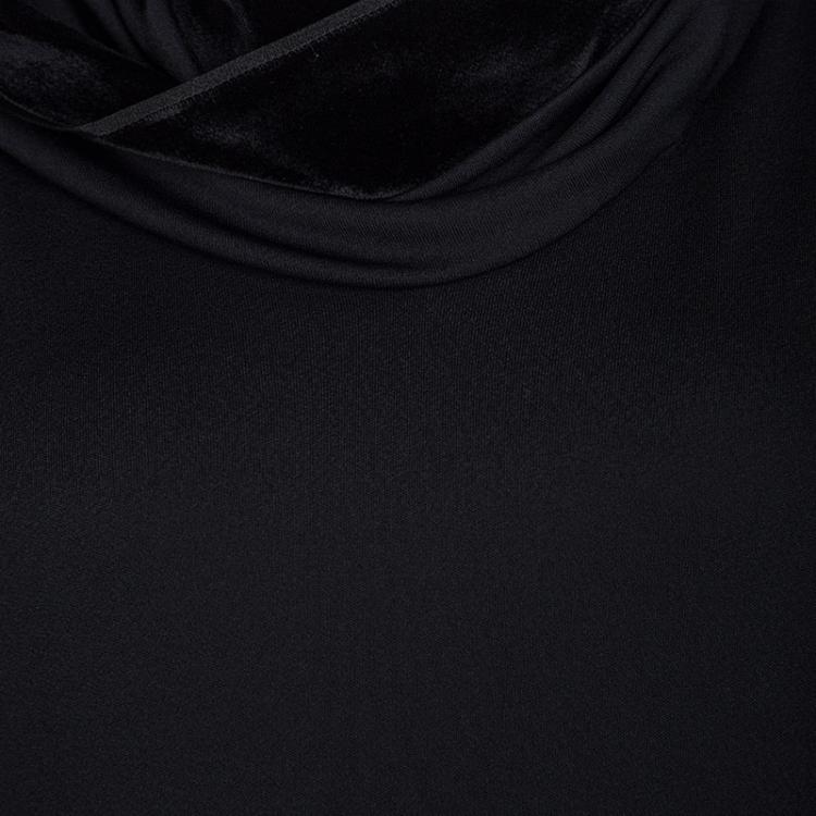 Pre Owned Gucci Black Knit Layered Neckline Detail Velvet Trim Dress L