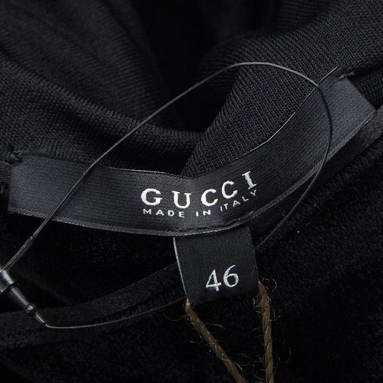 Pre Owned Gucci Black Knit Layered Neckline Detail Velvet Trim Dress L
