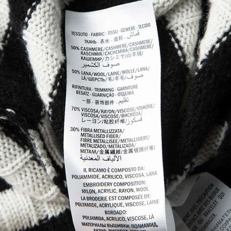 Pre Owned Gucci Monochrome Striped Floral Embroidered Cashmere and Wool Sweater L