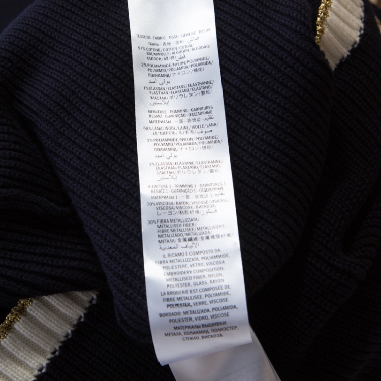 Pre Owned Gucci Navy Blue Web Trim Hanging Monkey Embroidered Embellished Cardigan S