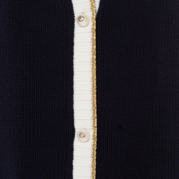 Pre Owned Gucci Navy Blue Web Trim Hanging Monkey Embroidered Embellished Cardigan S