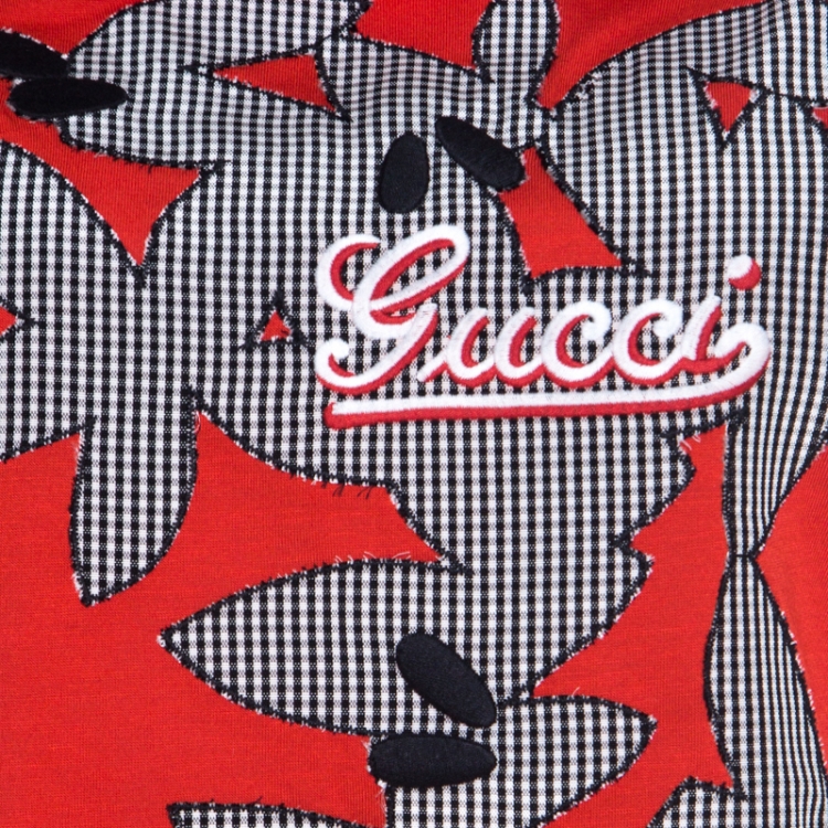 Pre Owned Gucci Red Cotton Applique Detail Vintage T-Shirt M 