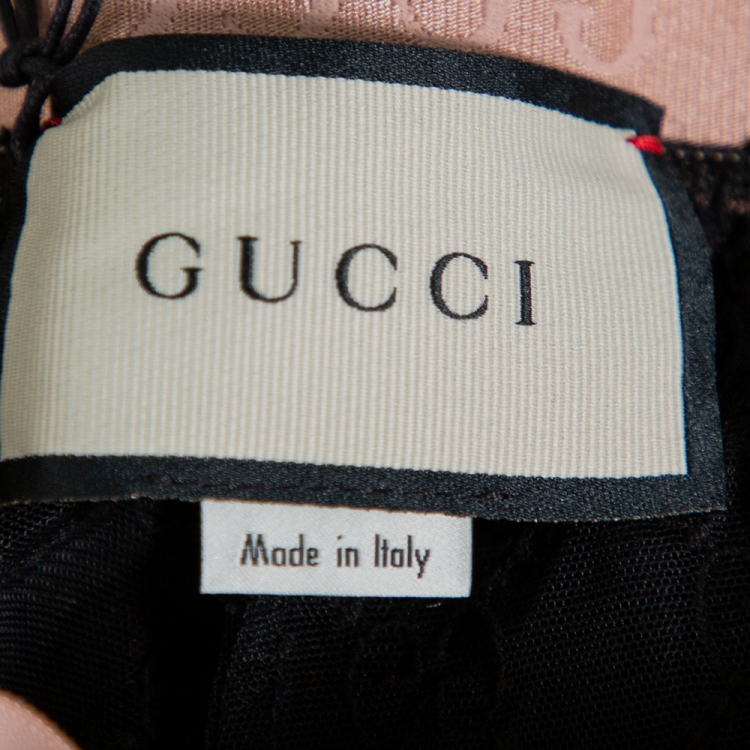 Pre Owned Gucci Black Logo Embroidered Tulle Sheer Leggings XS