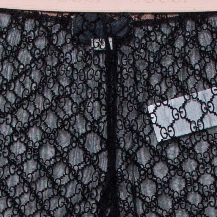 Pre Owned Gucci Black Logo Embroidered Tulle Sheer Leggings XS