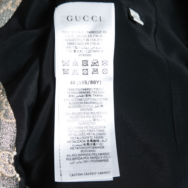 Pre Owned Gucci Gold Metallic GG Jacquard Empire Waist Pleated Long Dress S