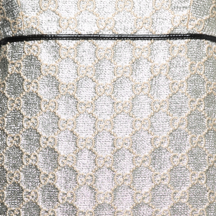 Pre Owned Gucci Gold Metallic GG Jacquard Empire Waist Pleated Long Dress S
