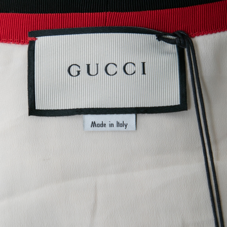 Pre Owned Gucci Cream Tweed Web Ribbon Trim Midi Dress S